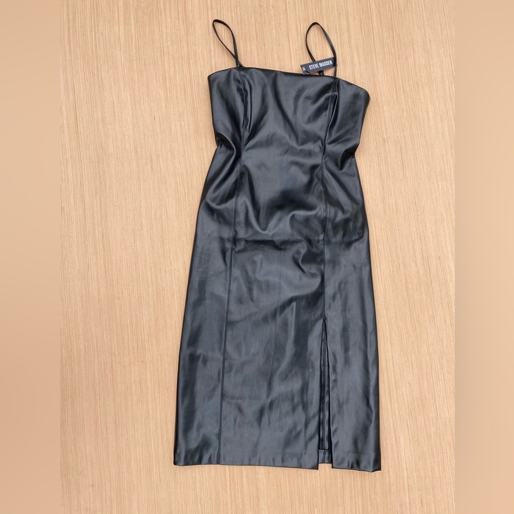 Steve Madden Faux Leather MIDI Dress Sz M